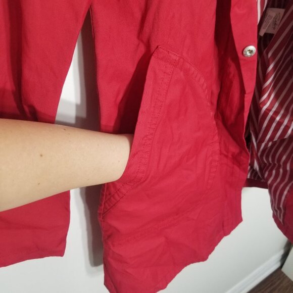 Suka Bright Red Snap Zip Front Coat Lined Jacket Cotton Blend Trench Buckle Med - Picture 10 of 14